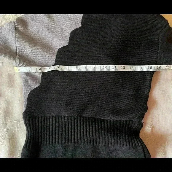 Sweater dress COLOR BLOCK ribbed knit faux wrap bodycon black gray women medium - Picture 13 of 16